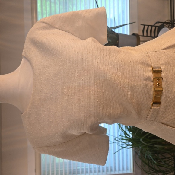 Vintage Travilla Short Sleeve Peplum Belted Dress Cream Womens Size 10 - Picture 2 of 12